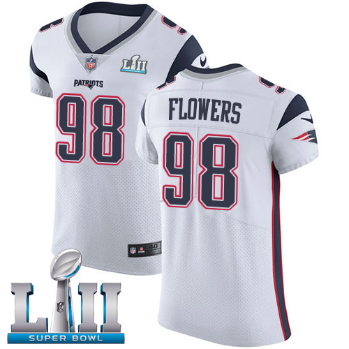 Nike Patriots #98 Trey Flowers White Super Bowl LII Men's Stitched NFL Vapor Untouchable Elite Jersey - Click Image to Close